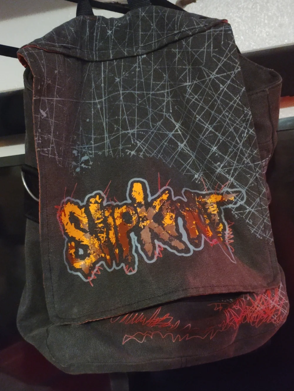 Graphic Canvas Backpack with Red Logo Detail